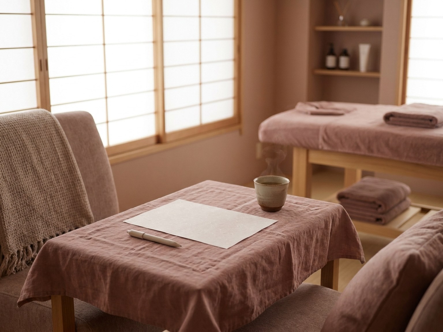 お茶を置いた相談用のテーブルのイメージ（仮の写真）